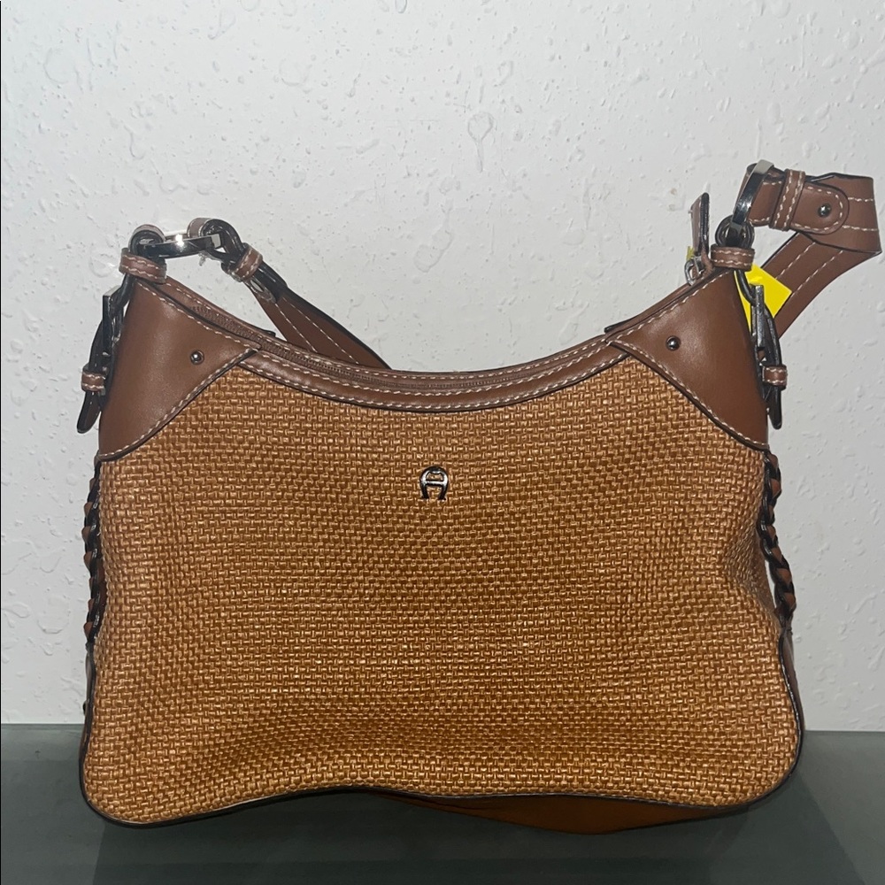 Etienne Aigner Woven Brown Shoulder Bag with Leather Trim